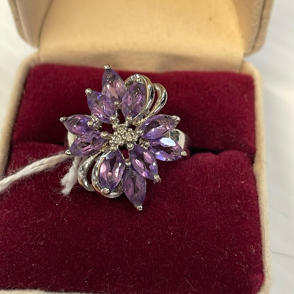 Sterling Amethyst Flower Ring Sz 9